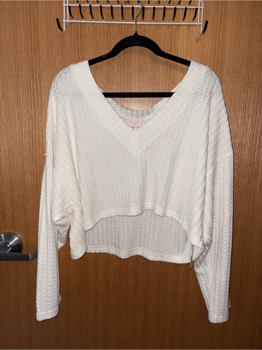 Urban Outfitters Cream Textured V-Neck Knit Top